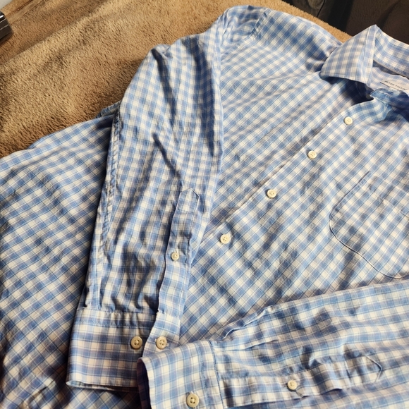 Peter Millar Light Blue and White Plaid Casuel Shirt Size L - Picture 5 of 13